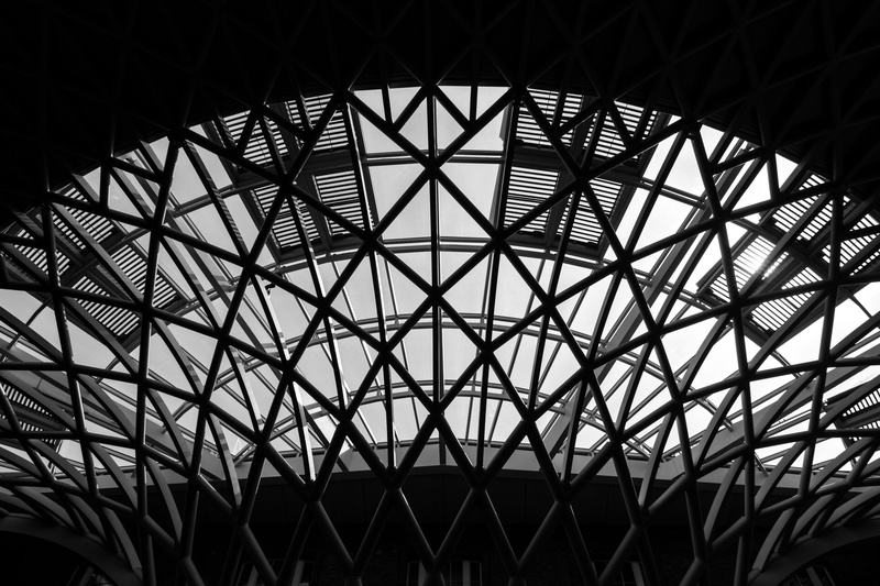 kings cross, design, day, indoors, roof beam, 5K, geometric shape, ceiling, architecture, city, nature, condo, directly below, built structure, shape