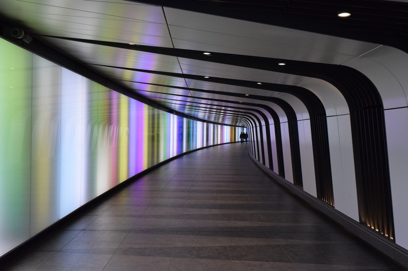 ceiling, london, illuminated, lights, public transportation, architecture, indoors, transportation, arcade, travel, tube, underground walkway, the way forward