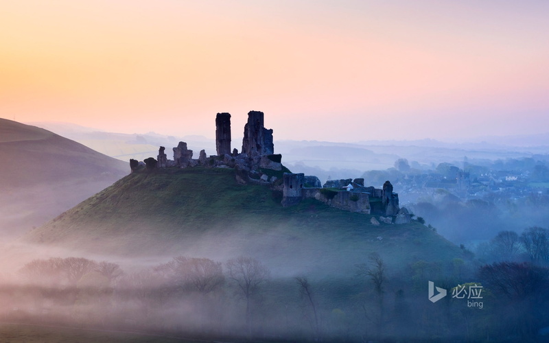 sunrise, travel destinations, 1080P, corfe, building exterior, orange color, travel, sky, sunset, environment, england, wallpape, built structure, history