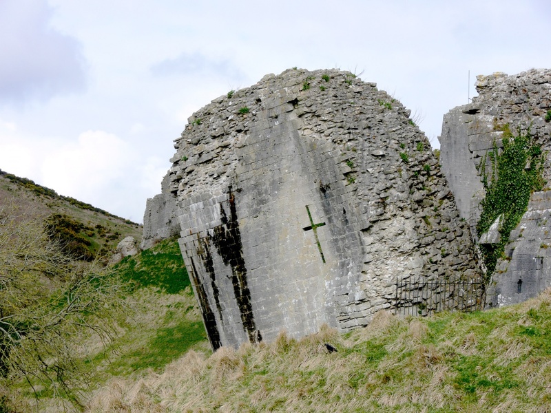 tranquility, land, ruined tower, rock, corfe castle, castle, tower, landscape, grass, scenics - nature, stone, sky, solid, history, ruined, cross, architecture