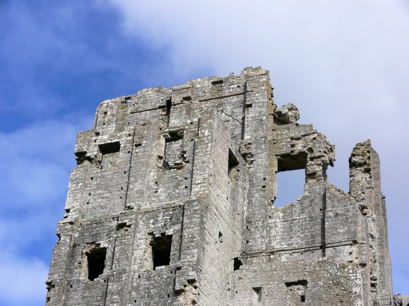 broken, sky, architecture, building exterior, ruins, the past, corfe, ruined, 1080P, old ruin, abandoned, archaeology, battlements, stone walls, ruined tower