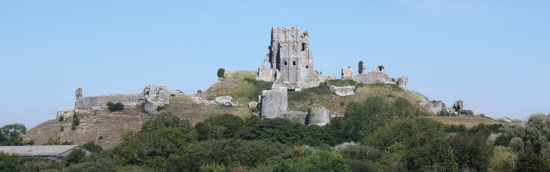 travel destinations, nature, blue, clear sky, travel, building, building exterior, Landscape, no people, the past, 4K, Header, land, Corfe Castle, tourism