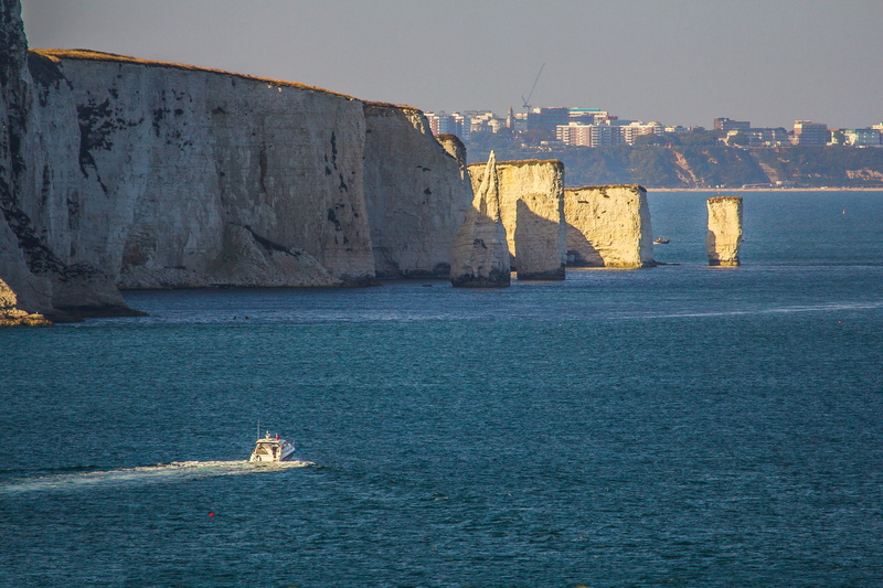 cliff, sea, swanage bay, tourism, ship, architecture, travel destinations, mode of transportation, built structure, nature, sailboat, travel, 5K, land