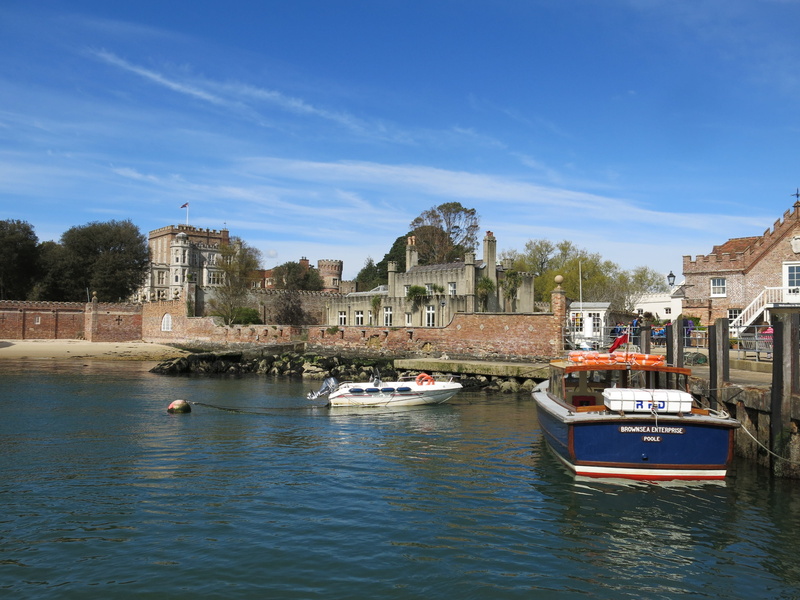 sailboat, passenger craft, building exterior, island, Brownsea Island, castle, nature, no people, building, britain, built structure, tree, outdoors, river