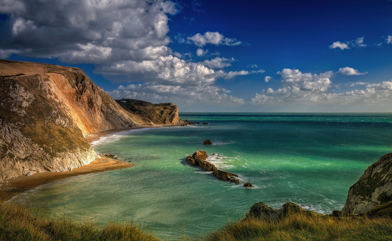 blue, 2K, dorset, tranquil scene, rock formation, england, turquoise colored, Europe, brown, rock, no people, tranquility, day, horizon, formation, durdle