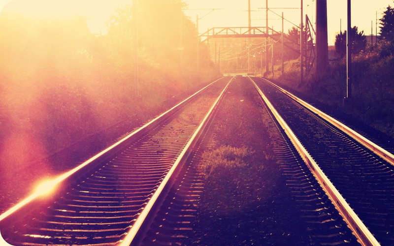 1080P, photography, sunset, railway, sun rays, nature