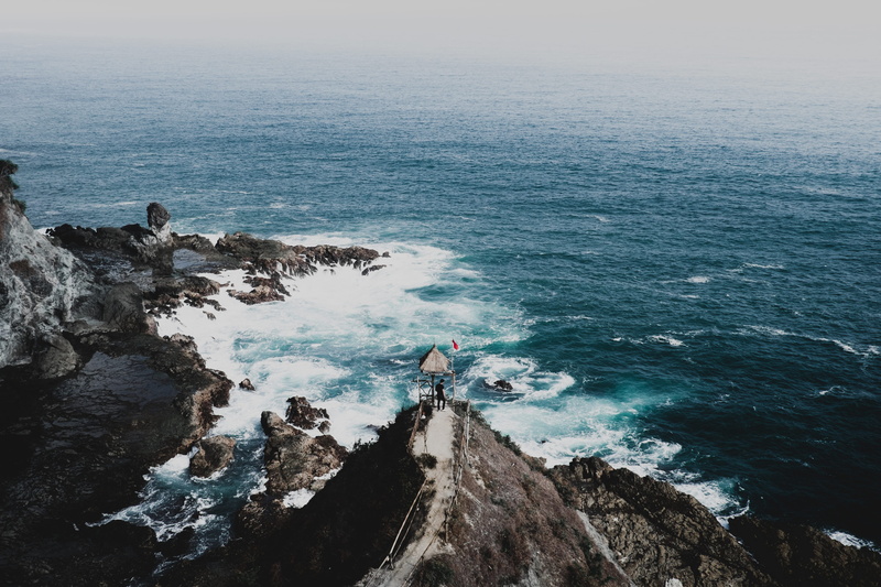 person, ocean, coast, tranquility, java, beauty in nature, blue, horizon over water, south sea, water, 4K, photography, sea, idyllic, day, rock, wave