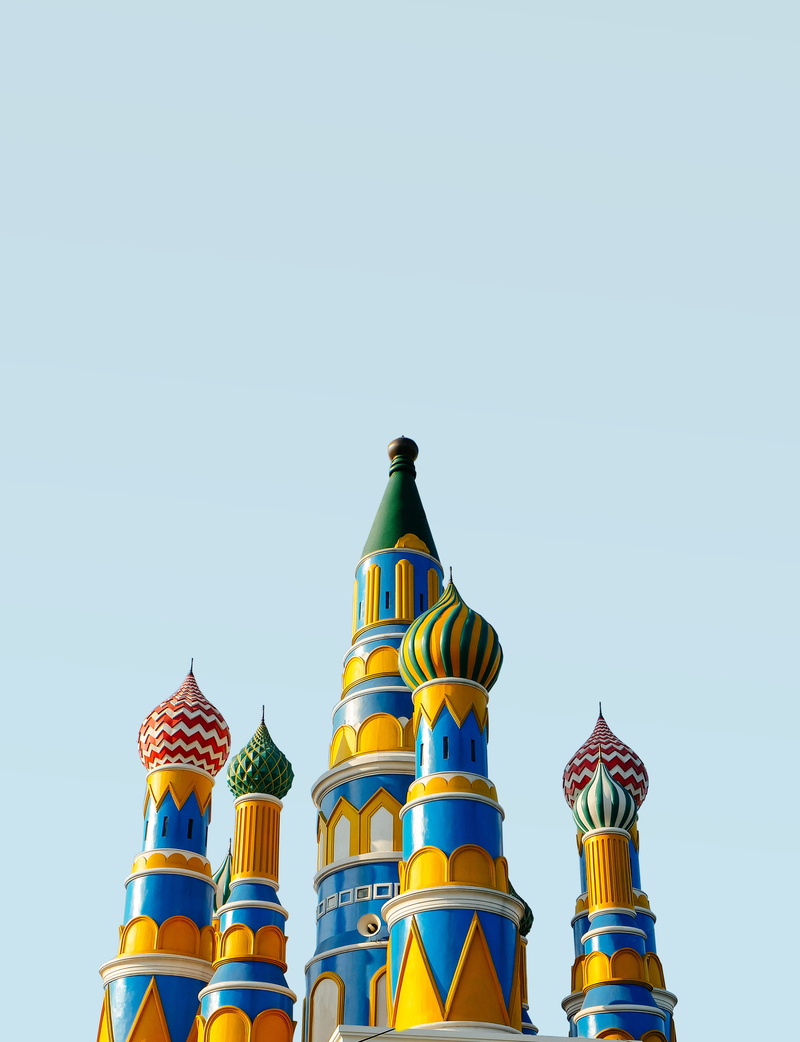 colourful, no people, place of worship, built structure, sky, dome, tower, copy space, high section, yellow, architecture, clear sky, nature, architect