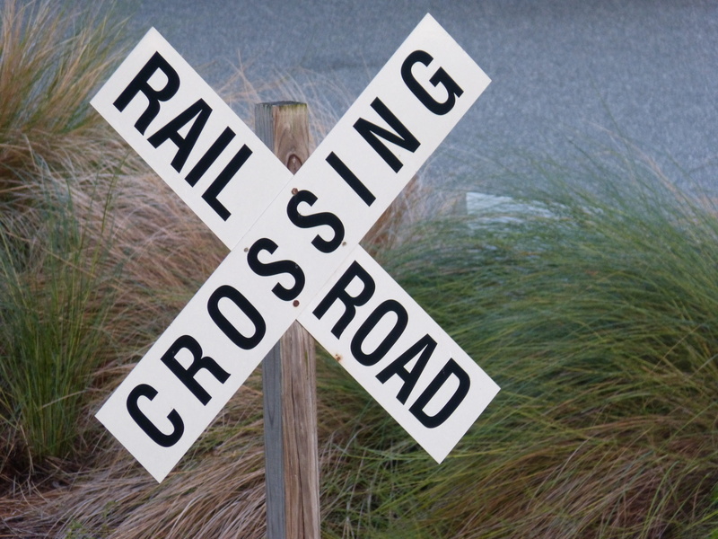 tall grass, guidance, arrow symbol, day, white color, text, Sign, grass, message, high angle view, direction, western script, railroad, close-up, communication
