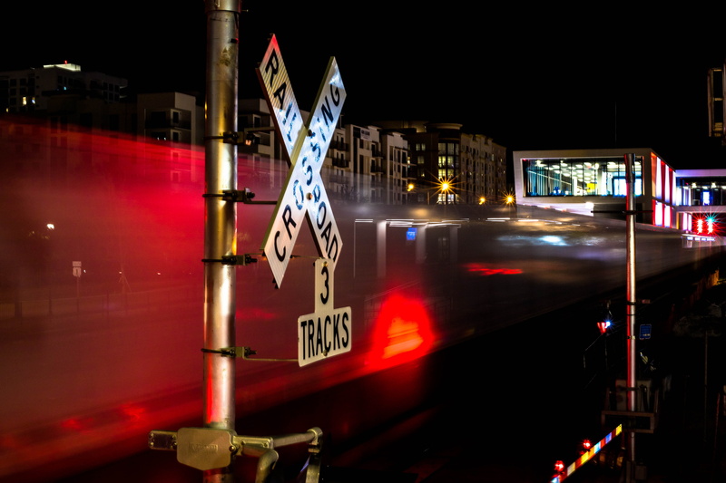 train, building exterior, transportation, blurred motion, motion blur, illuminated, city, long exposure, time, night, land vehicle, crossing, neon, train track