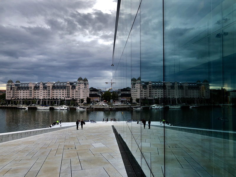 building exterior, river, cityscape, norway, real people, nature, oslo, mirror, architecture, cloud - sky, group of people, travel, incidental people, 4K