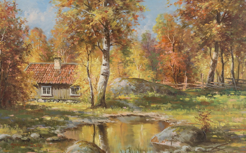Swedish artist, Angel Dal, Swedish painter, 1080P, Autumn landscape, Anshelm Dahl