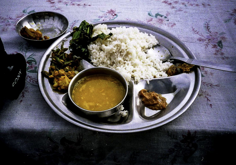 food and drink, kitchen utensil, wellbeing, Nepal, Kathmandu, bhat, cultures, traditional, dal, typical, plate, dip, serving size, directly above, meal