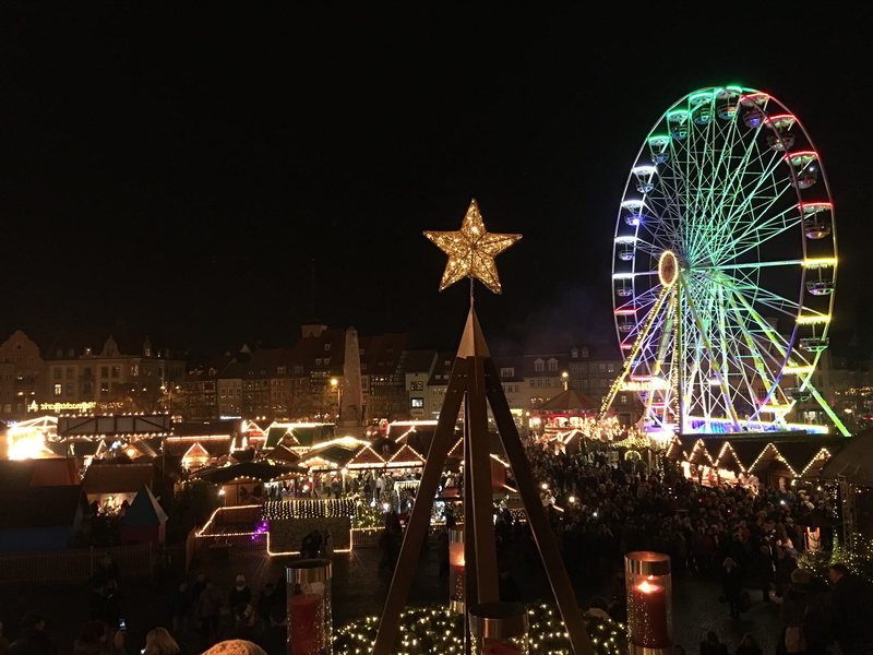 city, celebration, built structure, travel destinations, shape, light, arts culture and entertainment, building exterior, Ferris Wheel, Erfurt, carnival