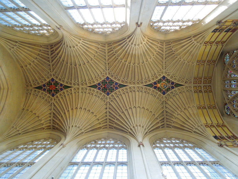 glass, england, arch, place of worship, historic center, directly below, gothic, cathedrals, indoors, ceiling, design, religion, no people, architecture