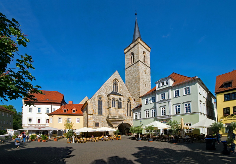 building, religion, tree, street, Thuringia, old town, built structure, city, incidental people, history, blue, 5K, tower, building exterior, spire, places of interest