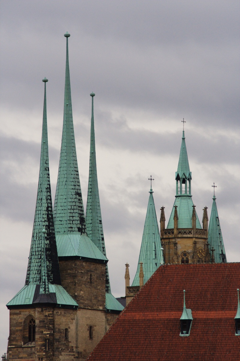 place of worship, building exterior, spire, religion, 2K, outdoors, steeple, belief, architecture, no people, dom, spirituality, severikirche, erfurt