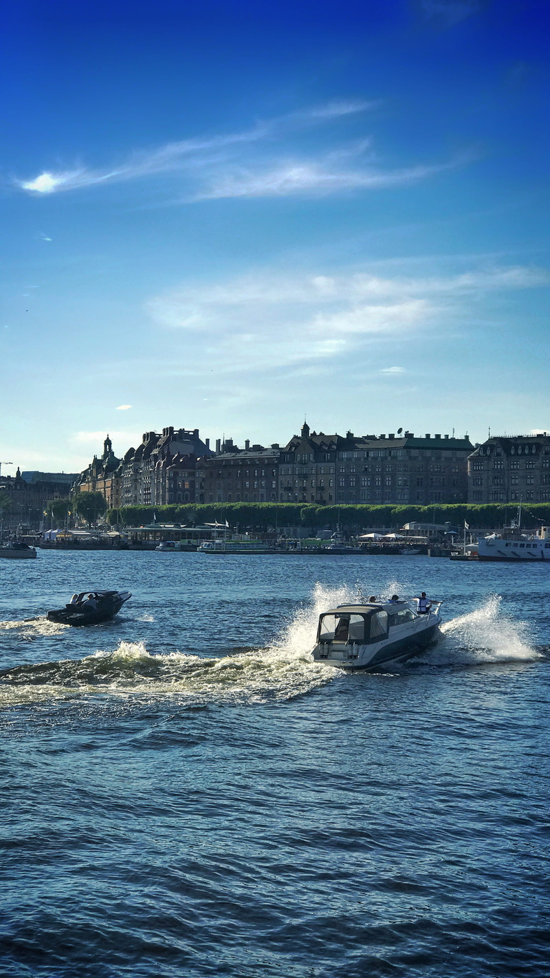 sweden, vehicle, architecture, water, östermalm, hovercraft, nautical vessel, beauty in nature, waterfront, blue, day, cloud - sky, human, nature, passenger craft