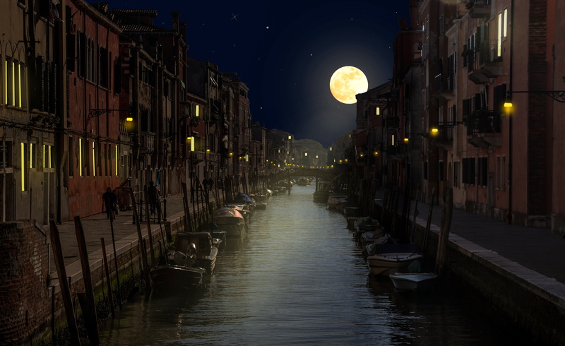 moonlight, image overlay, moon, italy, sky, building, canal, city, nature, lagoon, full moon, outdoors, water, waterfront, street, built structure, building exterior