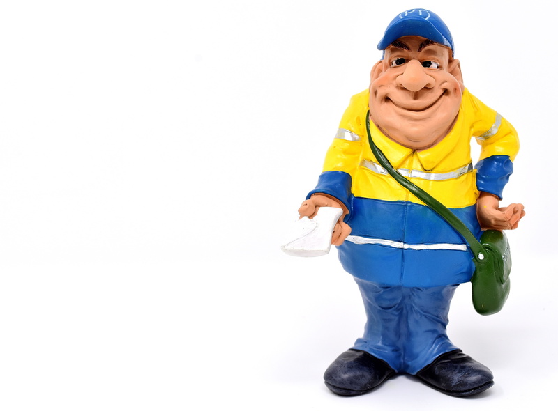 figure, front view, looking at camera, post letter, post, portrait, males, clothing, letters, emotion, happiness, men, yellow, postman, funny, studio shot