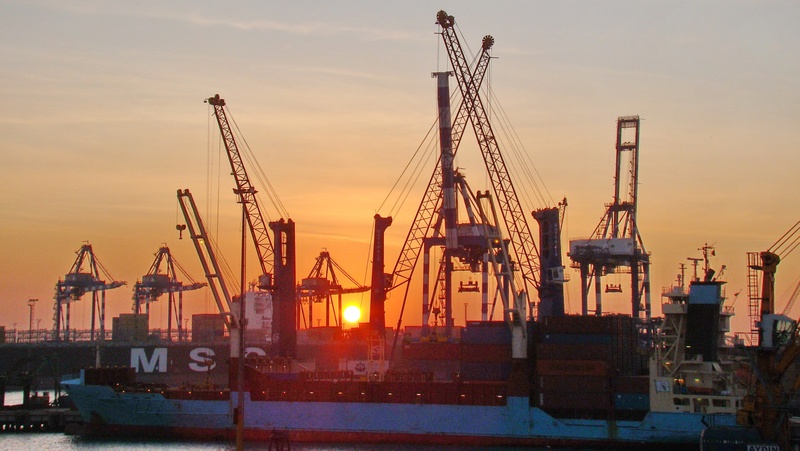 commercial dock, 2K, business, nautical vessel, architecture, le coucher du soleil, transportation, outdoors, mode of transportation, container, dock