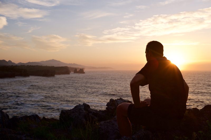 nature, asturias, scenics - nature, beach, outside, hombre, ocean, sky, rock, land, llanes, piedra, mar, wild, sea, sitting, rock - object, real people