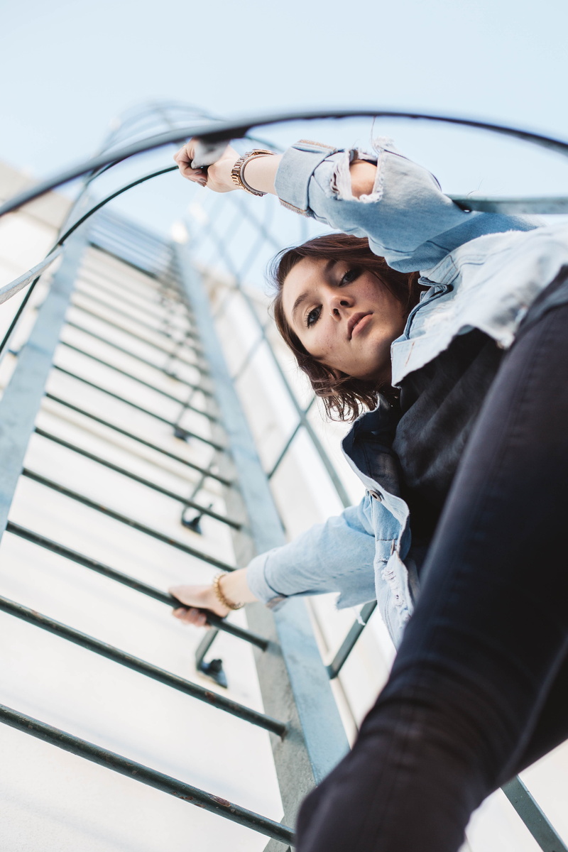 city Life, feminism, feme, femininity, femme, roof top, asian Ethnicity, woman, roof, steps, urban Scene, one Person, young Adult, recreational Pursuit