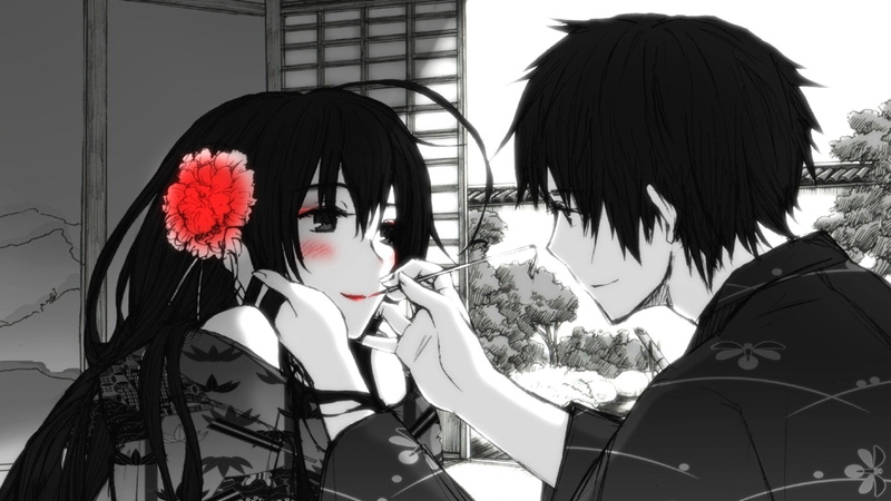 boy, love, amor, rosa, black, chica, long, girl, chico, short, anime, white, hair, roja, 1080P, red, people