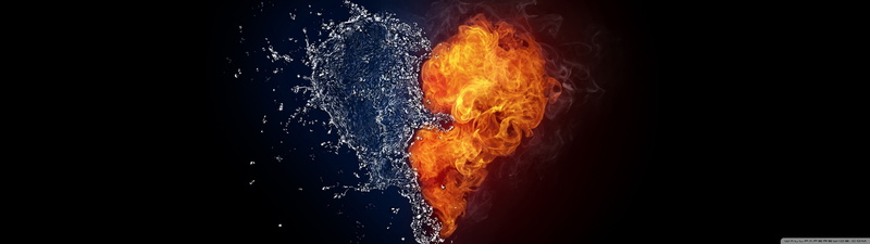 screen, eau, dual, monitor, love, heart, water, amour, coeur, fire, multiple, 4K, feu, multi