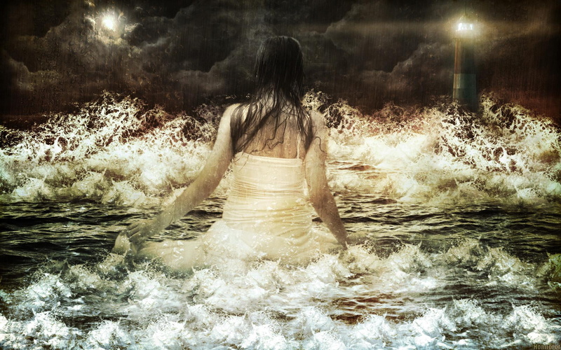 minuit, 1080P, woman, baignade, painting, sea, bain, femme, water, 3d and abstract