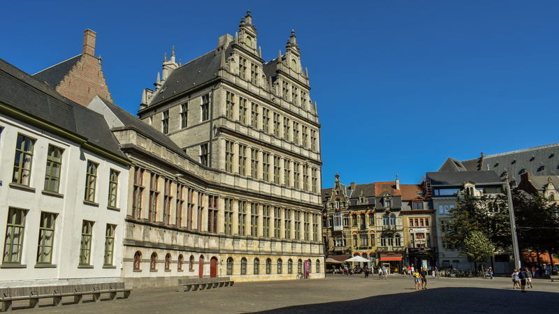 built structure, clear sky, picturesque, romantic, gent, city, group of people, building, sky, street, nature, travel destinations, day, belgium, building exterior