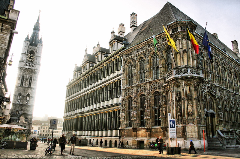 history, 4K, real people, women, cities, group of people, gent, ghent, lifestyles, urban landscape, the past, sky, architectural column, travel destinations