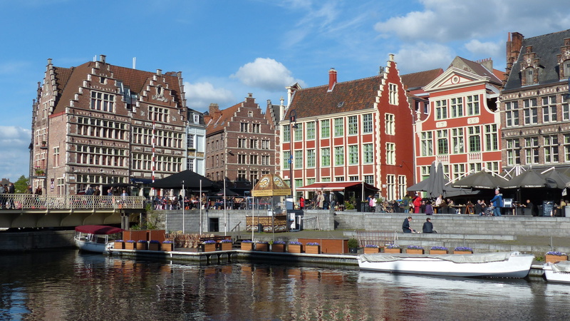 architecture, canal, heritage, building, outdoors, transportation, graslei, 4K, tourist town, flanders, middle age, ghent, house, cloud - sky, city, water