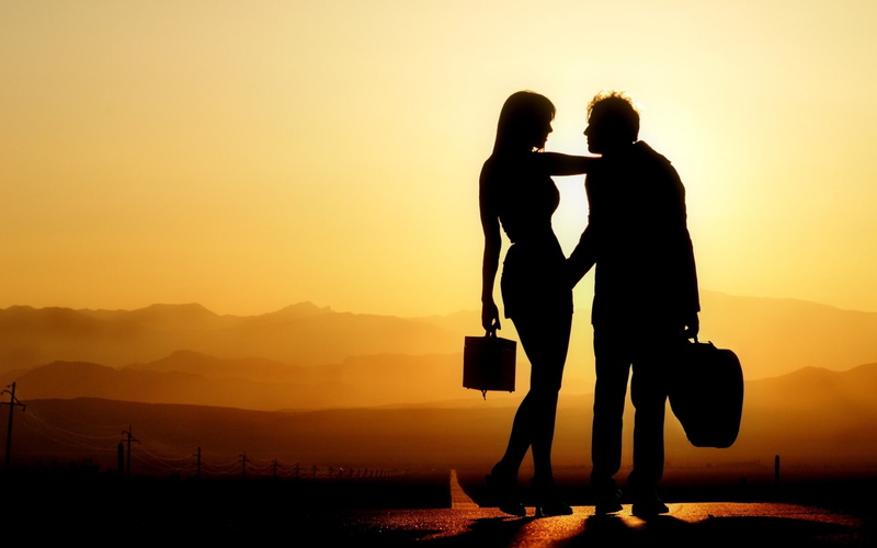 ocaso, silueta, amor, novios, 1080P