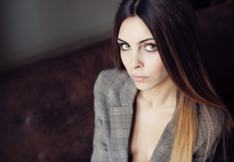 portrait, Ombre Hair, face, 1080P, dyed hair, bokeh, jacket, women