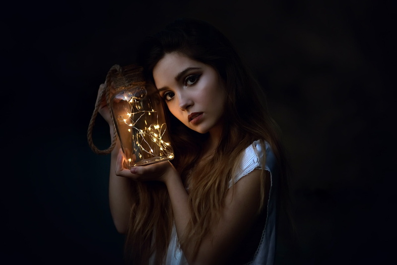 looking at viewer, dark, 1080P, lantern, petite, model, women, face, teen, open mouth, Ombre Hair