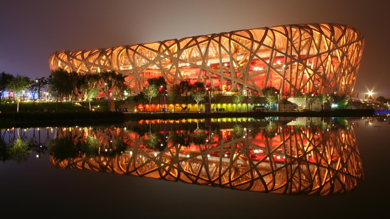 brown, nest, architektur, night, beijing, character, stadium, birds, china, hdtv 1080p, reflektion, 1080P, hd 1080p, light, enormous, round