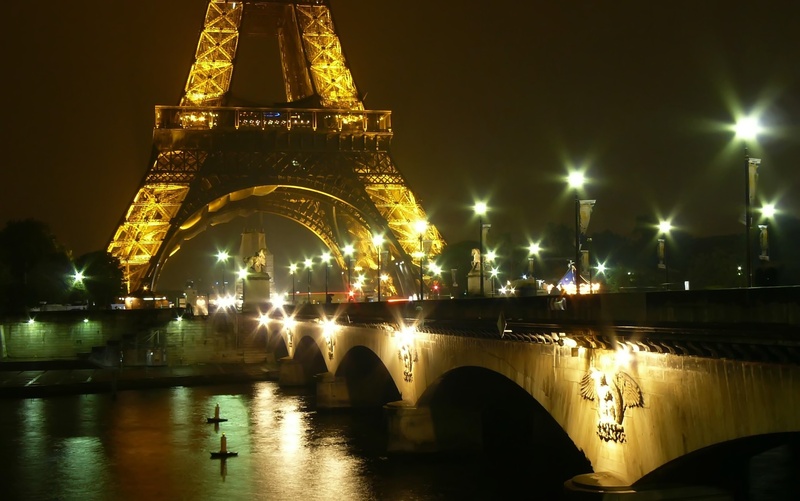 paris, waterfront, street lamp, reflection, lighting, no people, tourism, architecture, city, arch bridge, mood, travel, 2K, lamps, bridge - man made structure