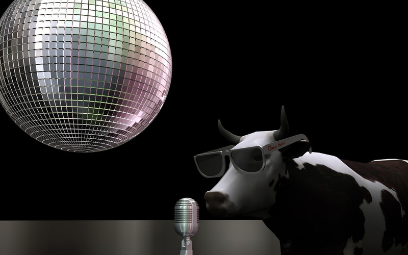 glasses, render, cow, 1080P, disco balls