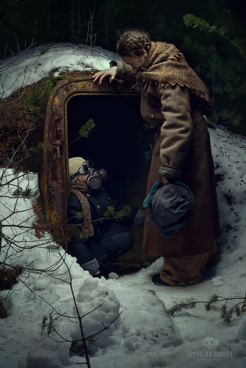 500px, apocalyptic, winter, men, Sergey Spoyalov, 1080P, women, gas masks