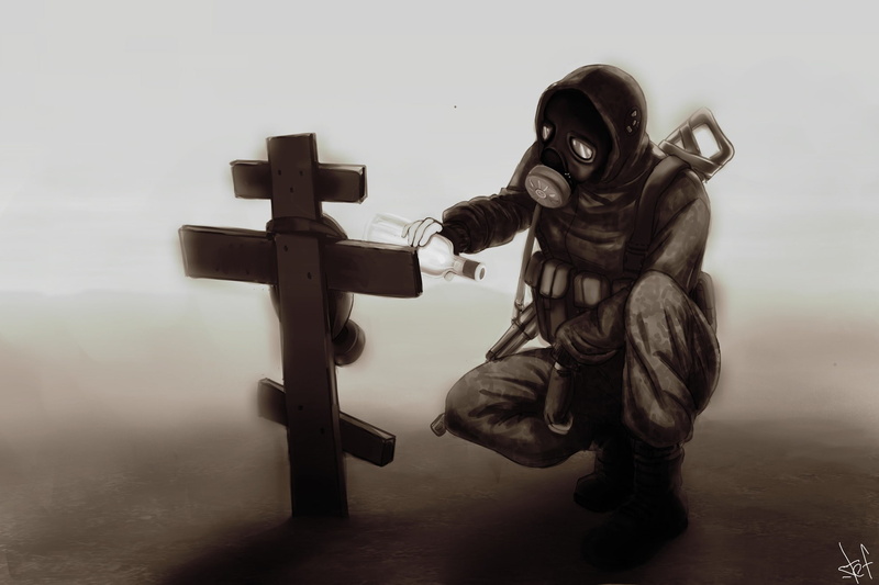 belief, representation, human representation, sitting, gun, gas masks, apocalyptic, 1080P, clothing, one person, protection, holding, S.T.A.L.K.E.R., security