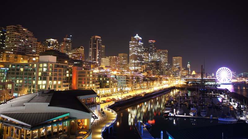 4K, Seattle, office building exterior, building exterior, sky, cityscape, shot, no people, nature, illuminated, transportation, architecture, city, outdoors