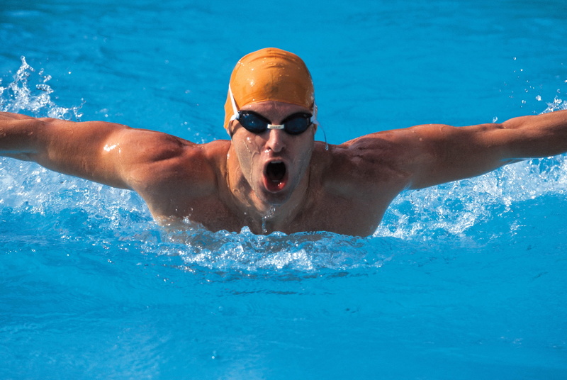 man, swimmer, portrait, power, blue, males, swimming, exercising, headshot, leisure activity, movement, men, yellow, sports Training, swimming Cap, front view