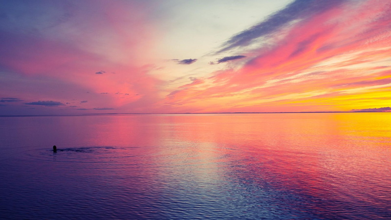 sky, sea, swimmer, nature and landscapes, colors, swimming, magical, 1080P