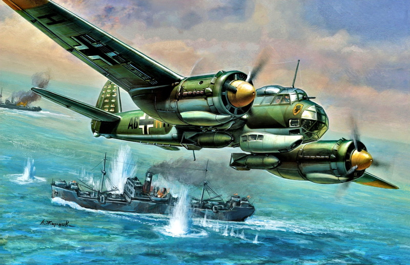 Junkers, Ju-88, high-speed bomber, 1080P, Ju.88A-4, sea, Werner Baumbach, Kampfgeschwader 30 " Adler", explosions, the ship