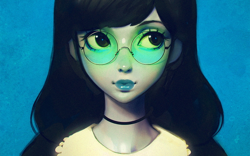 swimming, headshot, teenager, kuvshinov, real people, girl, looking at camera, eyewear, one person, glasses, 4K, blue, young adult, water, close-up, undersea