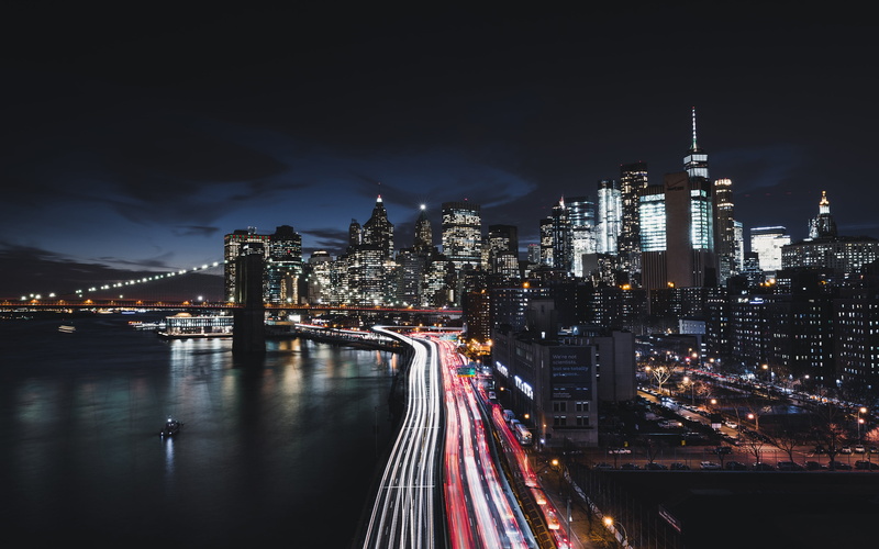 urban, landscape, photo manipulation, architecture, skyline, water, photomontage, Manhattan, building, traffic, skyscraper, bridge, city lights, city, USA