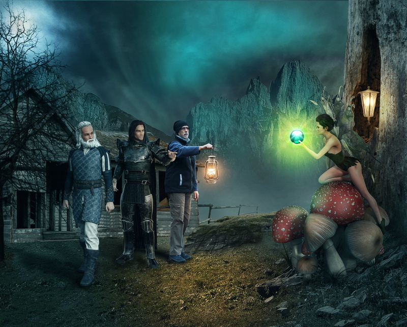 illuminated, fog, plant, dark, fantasy, night, togetherness, men, mythical creatures, group of people, nature, adult, mystical, casual clothing, magic