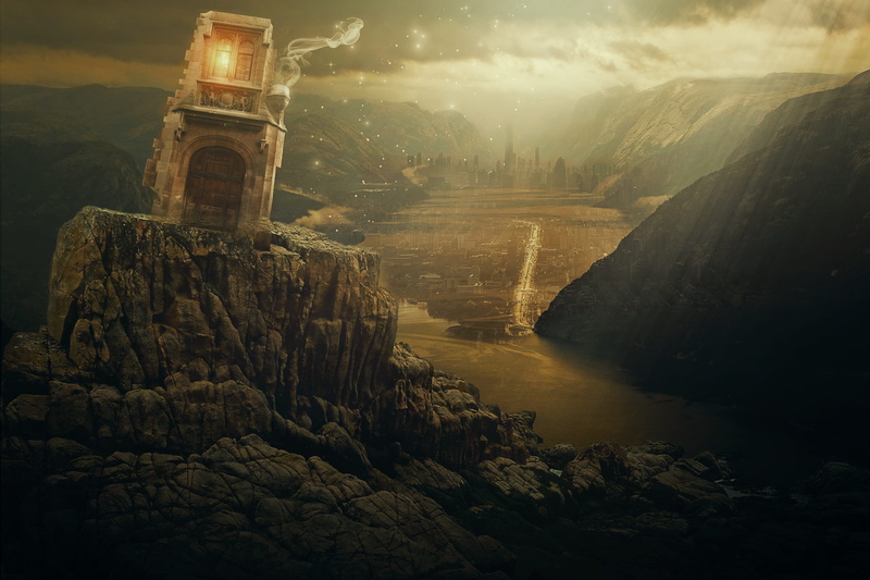 mysterious, 2K, travel destinations, travel, mystery, magic house, no people, photomontage, photoshop, house, sky, scenics - nature, fjord, eroded, history