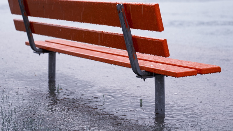 1080P, rain, bench, water drops, outdoors, downpour